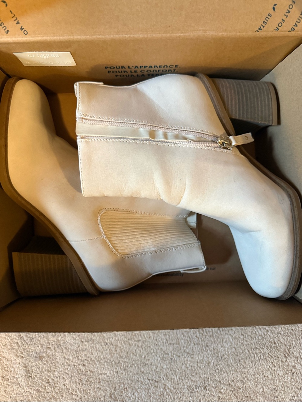 Eggshell/white leather booties